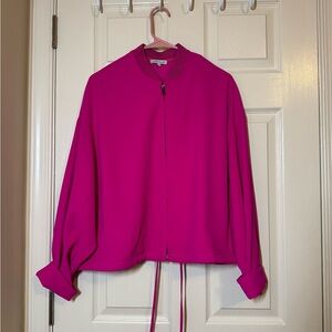 White Birch Vibrant Pink Zip-Up Blouse